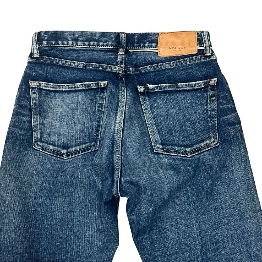 MOUSSY Jeans Straight Leg Button Fly High Waist Blue Denim Women's Size 26 - Picture 3 of 9